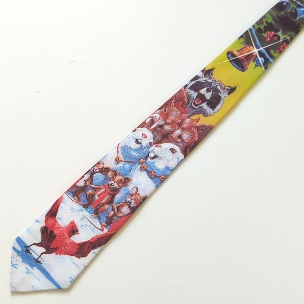Ralph Marlin 1990 Vintage The Carolers Christmas Critters Illustrated Neck Tie - Picture 5 of 12